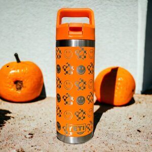 Checkered Flowers/Happy Faces 18oz YETI Water Bottle with color-match straw cap